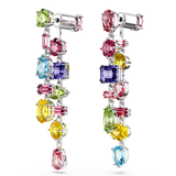 Swarovski Gema drop earrings, Asymmetrical design, Mixed cuts, Long, Multicolored, Rhodium plated 5656417