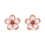 Swarovski Florere stud earrings, Flower, Pink, Gold-tone plated 5656635