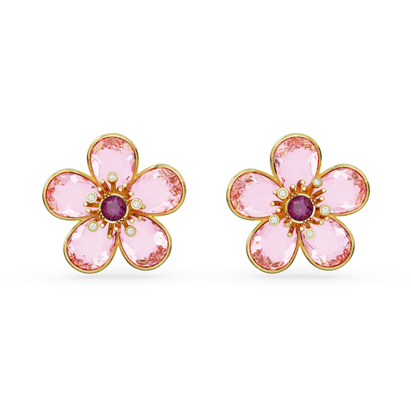 SWAROVSKI FLORERE STUD EARRINGS, FLOWER, PINK, GOLD-TONE PLATED 5656635