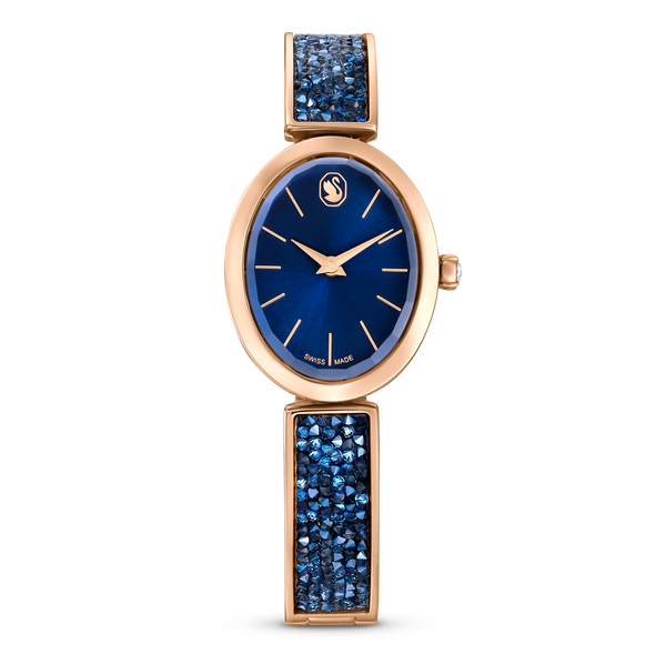 SWAROVSKI CRYSTAL ROCK OVAL WATCH, SWISS MADE, METAL BRACELET, BLUE, ROSE GOLD-TONE FINISH 5656822