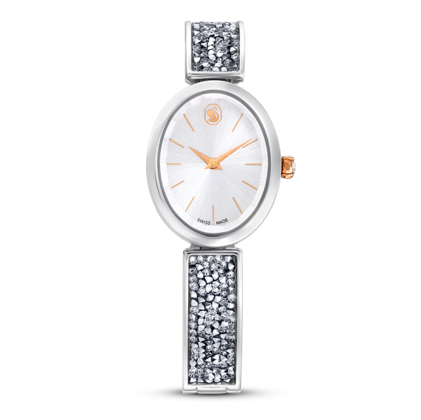 SWAROVSKI CRYSTAL ROCK OVAL WATCH, SWISS MADE, METAL BRACELET, WHITE, STAINLESS STEEL 5656878