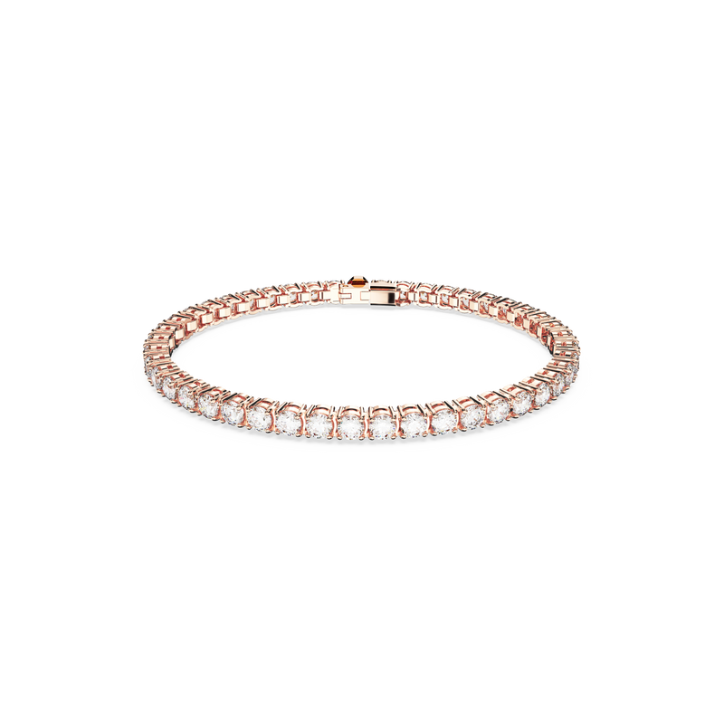 SWAROVSKI MATRIX TENNIS BRACELET, ROUND CUT, SMALL, WHITE, ROSE GOLD-TONE PLATED