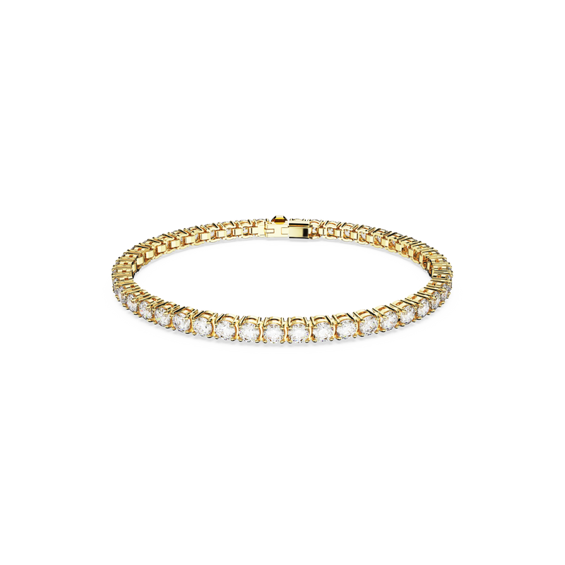 Swarovski Matrix Tennis bracelet, Round cut, White, Gold-tone plated ...