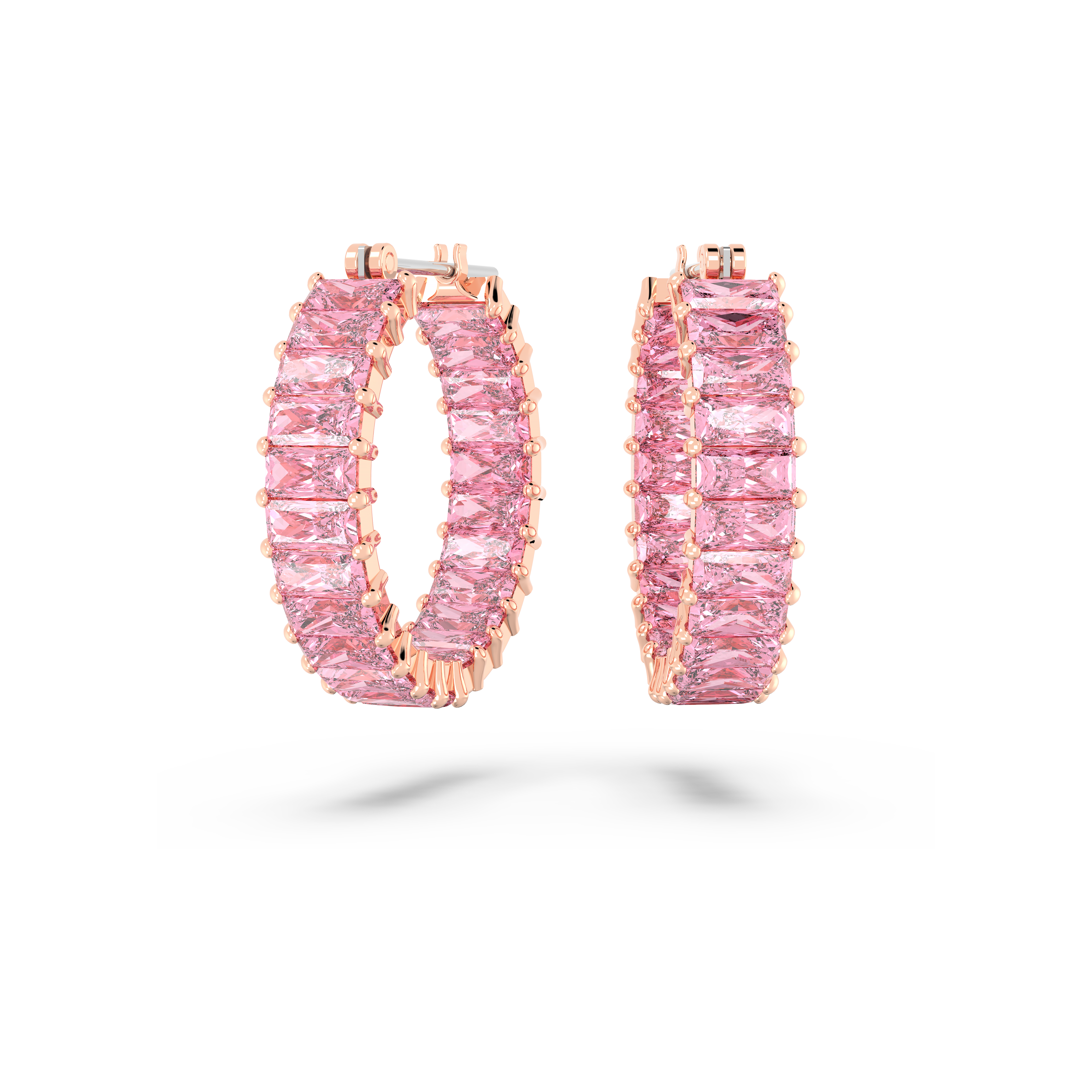 Swarovski Matrix hoop earrings, Baguette cut, Pink, Rose gold-tone ...