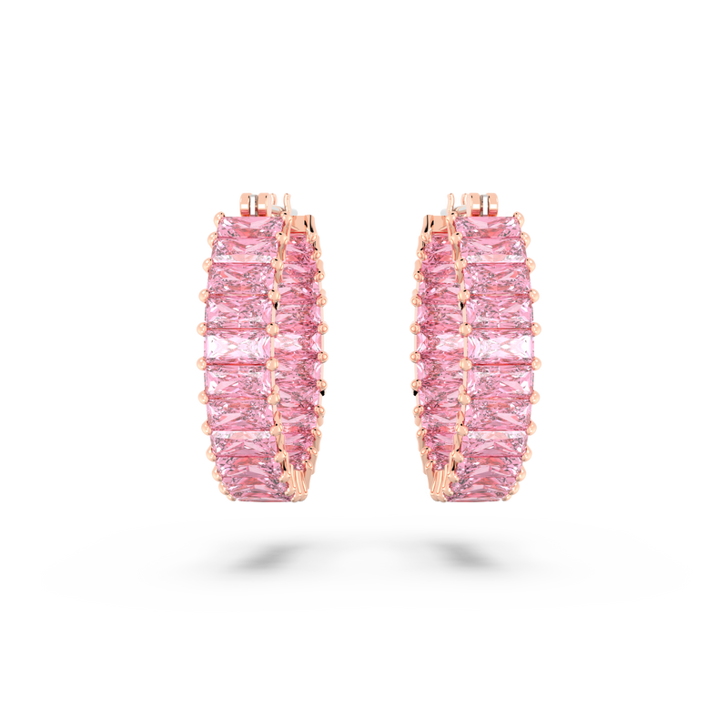 Swarovski Matrix hoop earrings, Baguette cut, Pink, Rose gold-tone ...
