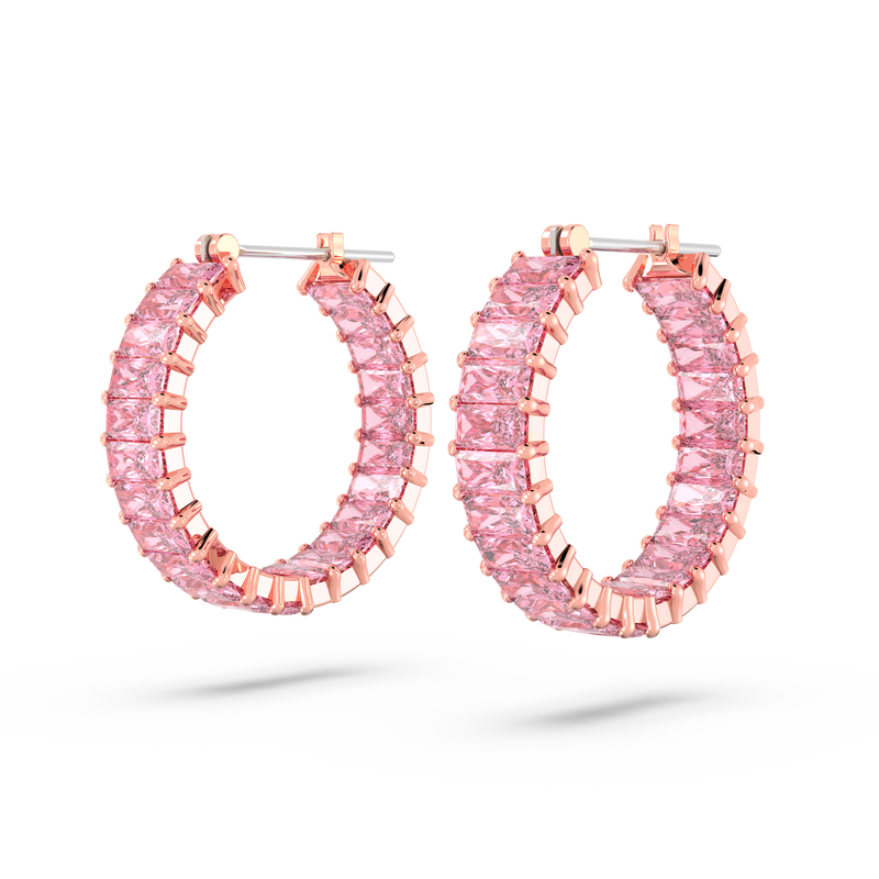 Swarovski Matrix hoop earrings, Baguette cut, Pink, Rose gold-tone ...