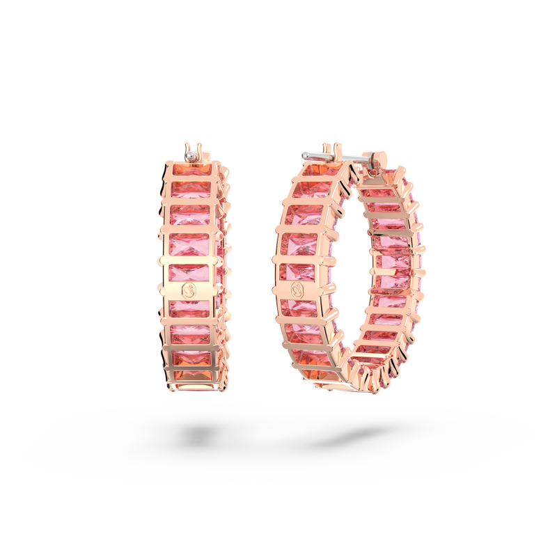 Swarovski Matrix hoop earrings, Baguette cut, Pink, Rose gold-tone ...