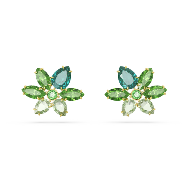 SWAROVSKI GEMA STUD EARRINGS, MIXED CUTS, FLOWER, GREEN, GOLD-TONE PLATED 5658400