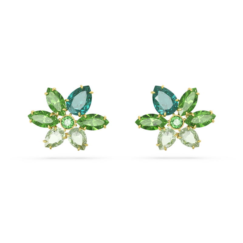 SWAROVSKI GEMA STUD EARRINGS, MIXED CUTS, FLOWER, GREEN, GOLD-TONE PLATED 5658400