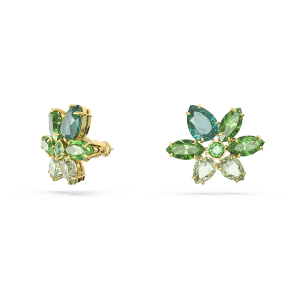 SWAROVSKI GEMA STUD EARRINGS, MIXED CUTS, FLOWER, GREEN, GOLD-TONE PLATED 5658400