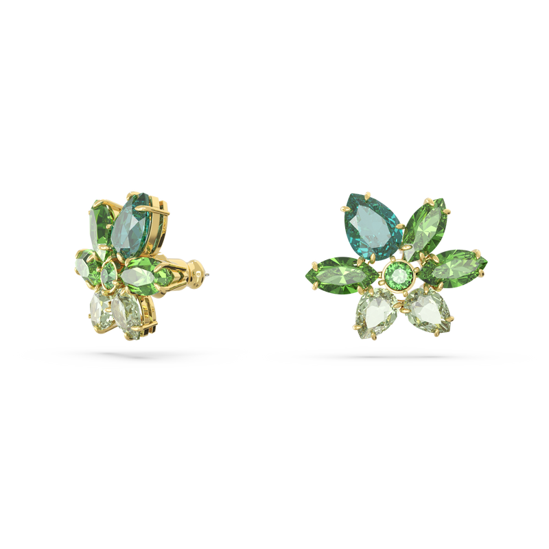 SWAROVSKI GEMA STUD EARRINGS, MIXED CUTS, FLOWER, GREEN, GOLD-TONE PLATED 5658400