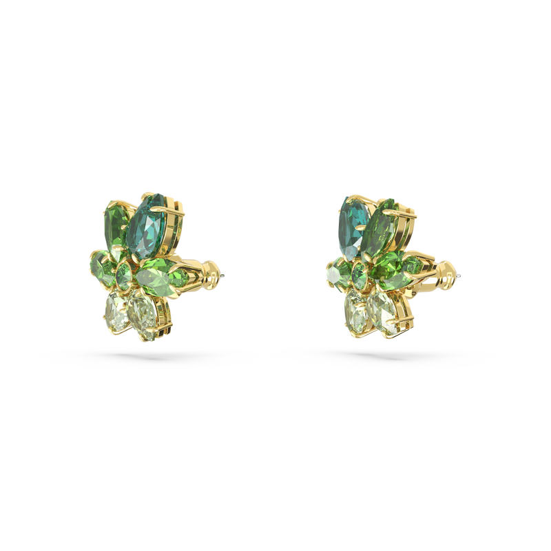 SWAROVSKI GEMA STUD EARRINGS, MIXED CUTS, FLOWER, GREEN, GOLD-TONE PLATED 5658400