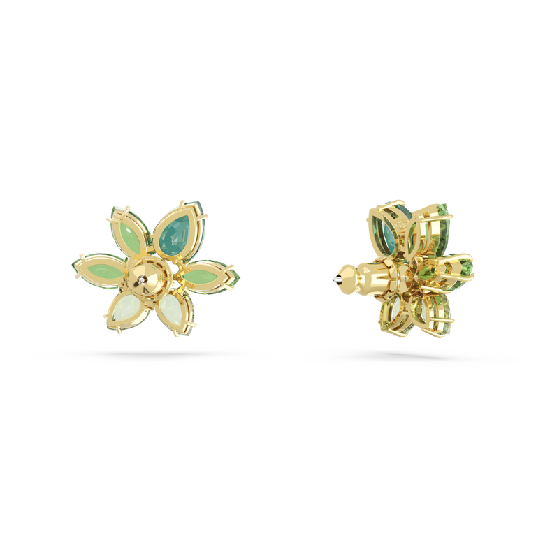 SWAROVSKI GEMA STUD EARRINGS, MIXED CUTS, FLOWER, GREEN, GOLD-TONE PLATED 5658400