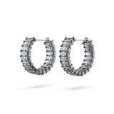 SWAROVSKI MATRIX HOOP EARRINGS, BAGUETTE CUT, GRAY, RUTHENIUM PLATED 5658650