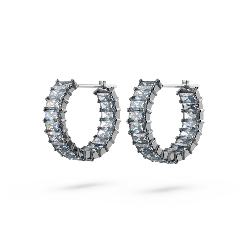 SWAROVSKI MATRIX HOOP EARRINGS, BAGUETTE CUT, GRAY, RUTHENIUM PLATED 5658650