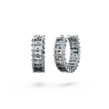 SWAROVSKI MATRIX HOOP EARRINGS, BAGUETTE CUT, GRAY, RUTHENIUM PLATED 5658650