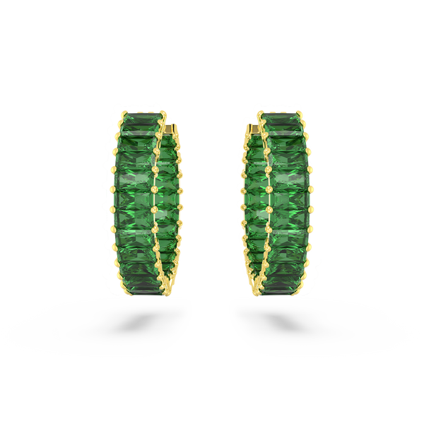 SWAROVSKI MATRIX HOOP EARRINGS, BAGUETTE CUT, GREEN, GOLD-TONE PLATED 5658651