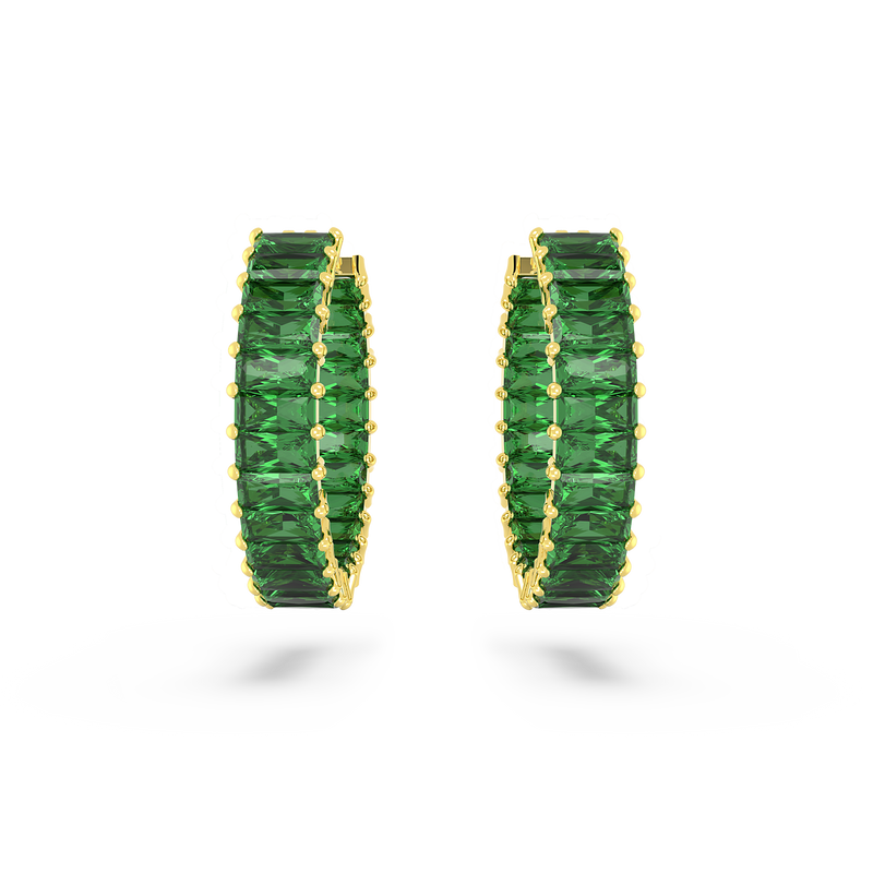 SWAROVSKI MATRIX HOOP EARRINGS, BAGUETTE CUT, GREEN, GOLD-TONE PLATED 5658651