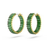 Swarovski Matrix hoop earrings, Baguette cut, Green, Gold-tone plated 5658651