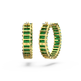 Swarovski Matrix hoop earrings, Baguette cut, Green, Gold-tone plated 5658651