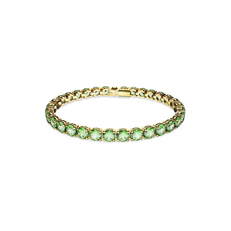 SWAROVSKI MATRIX TENNIS BRACELET, ROUND CUT, MEDIUM, GREEN, GOLD-TONE PLATED