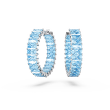 SWAROVSKI MATRIX HOOP EARRINGS, BAGUETTE CUT, BLUE, RHODIUM PLATED 5659037