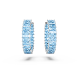 SWAROVSKI MATRIX HOOP EARRINGS, BAGUETTE CUT, BLUE, RHODIUM PLATED 5659037