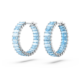 SWAROVSKI MATRIX HOOP EARRINGS, BAGUETTE CUT, BLUE, RHODIUM PLATED 5659037