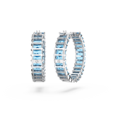SWAROVSKI MATRIX HOOP EARRINGS, BAGUETTE CUT, BLUE, RHODIUM PLATED 5659037