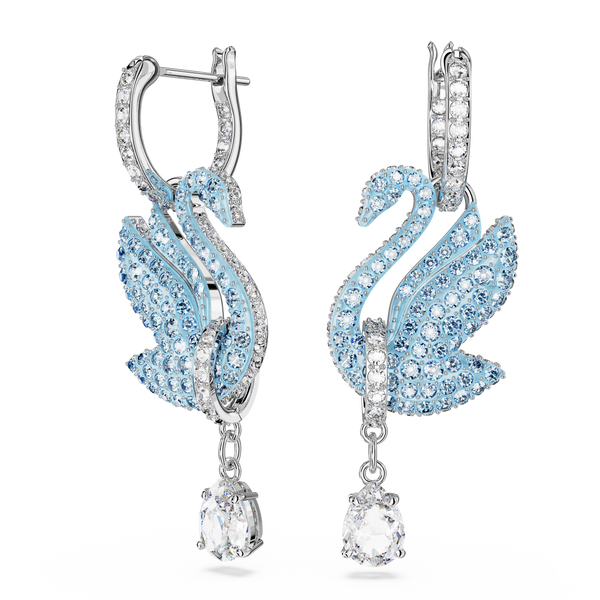 SWAROVSKI SWAROVSKI ICONIC SWAN DROP EARRINGS, SWAN, BLUE, RHODIUM PLATED 5660593