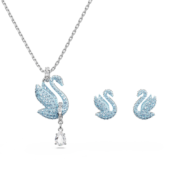 SWAROVSKI SWAROVSKI ICONIC SWAN SET, SWAN, BLUE, RHODIUM PLATED 5660597