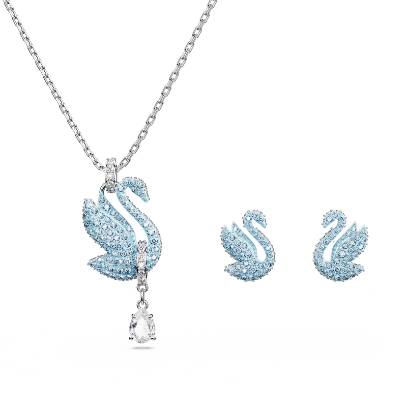 SWAROVSKI SWAROVSKI ICONIC SWAN SET, SWAN, BLUE, RHODIUM PLATED 5660597