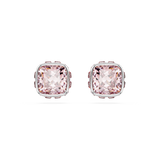 Swarovski Birthstone stud earrings, Square cut, June, Pink, Rhodium plated 5660799