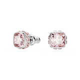 Swarovski Birthstone stud earrings, Square cut, June, Pink, Rhodium plated 5660799