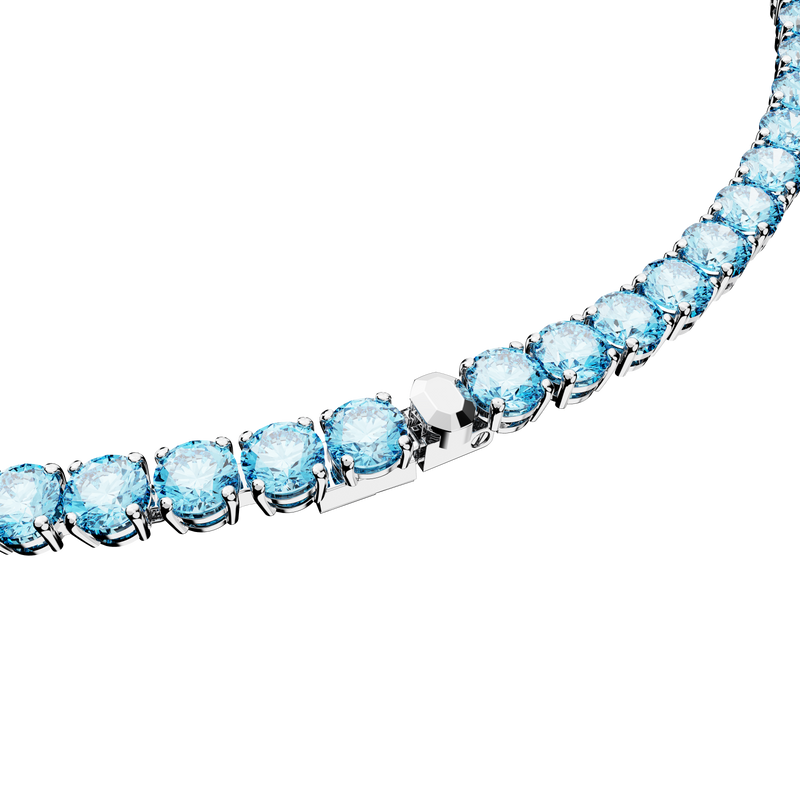 SWAROVSKI MATRIX TENNIS NECKLACE, ROUND CUT, MEDIUM, BLUE, RHODIUM PLATED 5661187