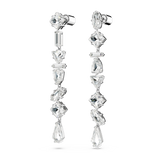 Swarovski Mesmera drop earrings, Asymmetrical design, Mixed cuts, Long, White, Rhodium plated 5661687