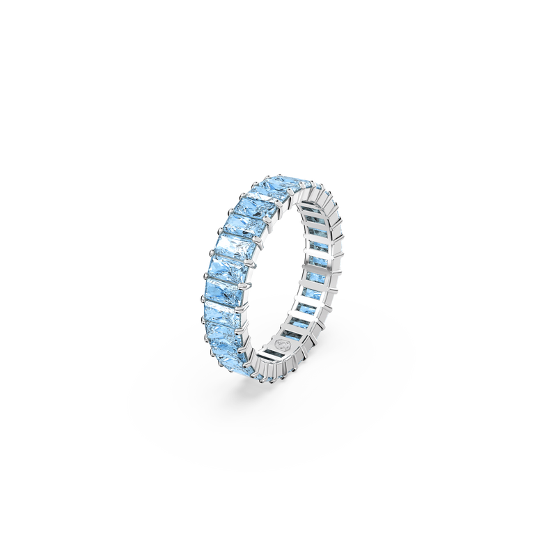 SWAROVSKI MATRIX RING, BAGUETTE CUT, BLUE, RHODIUM PLATED