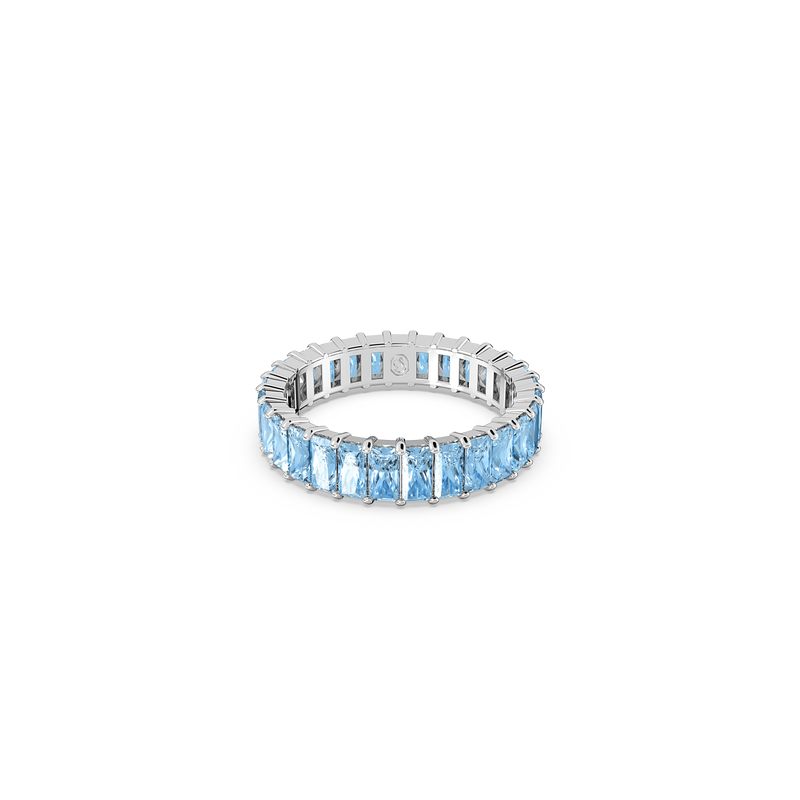 SWAROVSKI MATRIX RING, BAGUETTE CUT, BLUE, RHODIUM PLATED