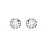 Swarovski Birthstone stud earrings, Square cut, April, White, Rhodium plated 5661957