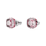 Swarovski Birthstone stud earrings, Square cut, October, Pink, Rhodium plated 5661960
