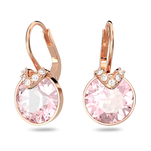 SWAROVSKI BELLA V DROP EARRINGS, ROUND CUT, PINK, ROSE GOLD-TONE PLATED 5662114