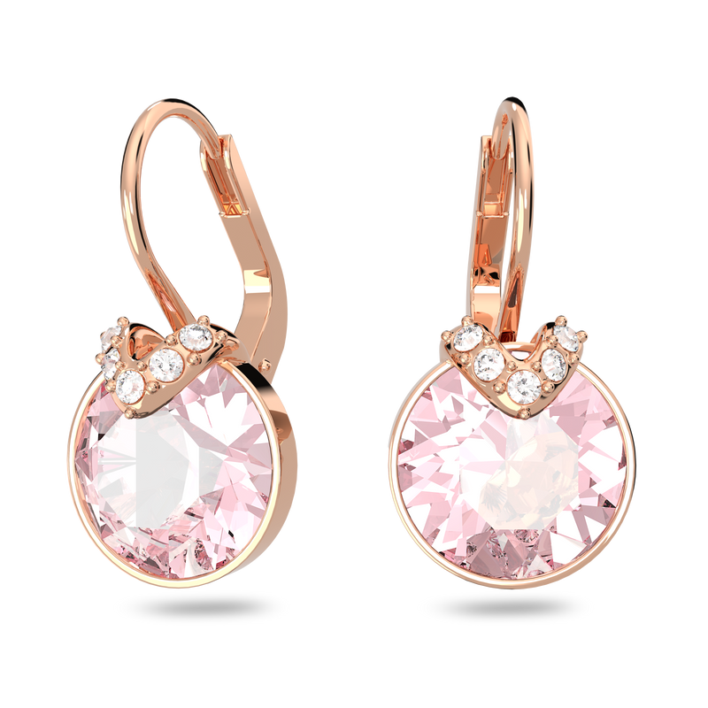 SWAROVSKI BELLA V DROP EARRINGS, ROUND CUT, PINK, ROSE GOLD-TONE PLATED 5662114