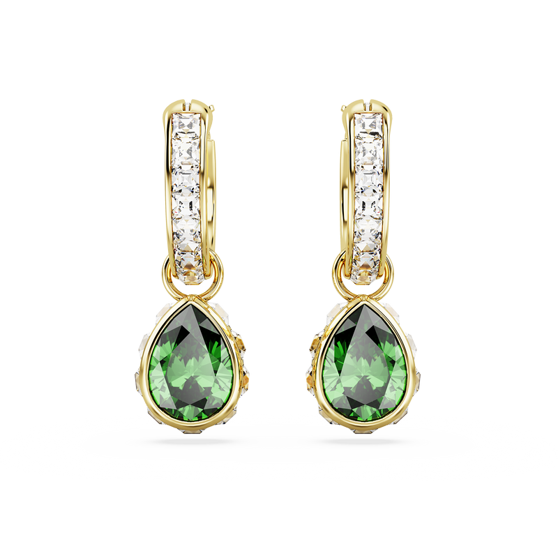SWAROVSKI STILLA DROP EARRINGS, PEAR CUT, GREEN, GOLD-TONE PLATED 5662922