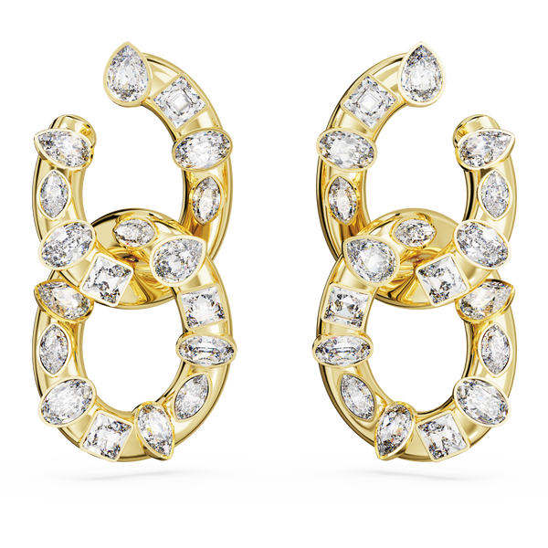 SWAROVSKI DEXTERA HOOP EARRINGS, MIXED CUTS, INTERLOCKING LOOP, WHITE, GOLD-TONE PLATED 5663263