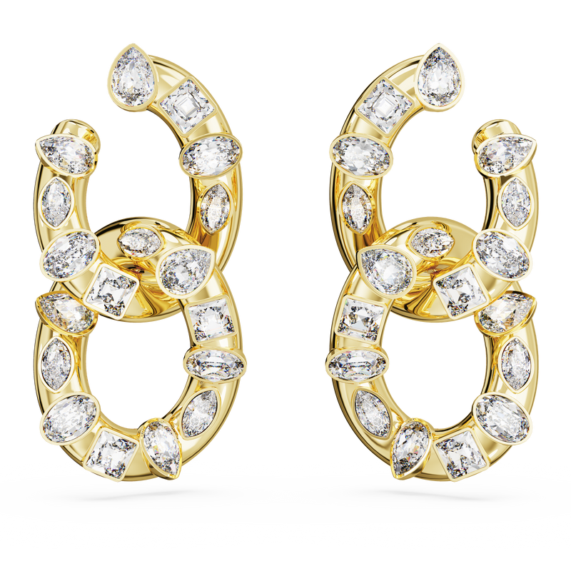 SWAROVSKI DEXTERA HOOP EARRINGS, MIXED CUTS, INTERLOCKING LOOP, WHITE, GOLD-TONE PLATED 5663263