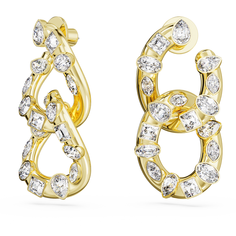 SWAROVSKI DEXTERA HOOP EARRINGS, MIXED CUTS, INTERLOCKING LOOP, WHITE, GOLD-TONE PLATED 5663263