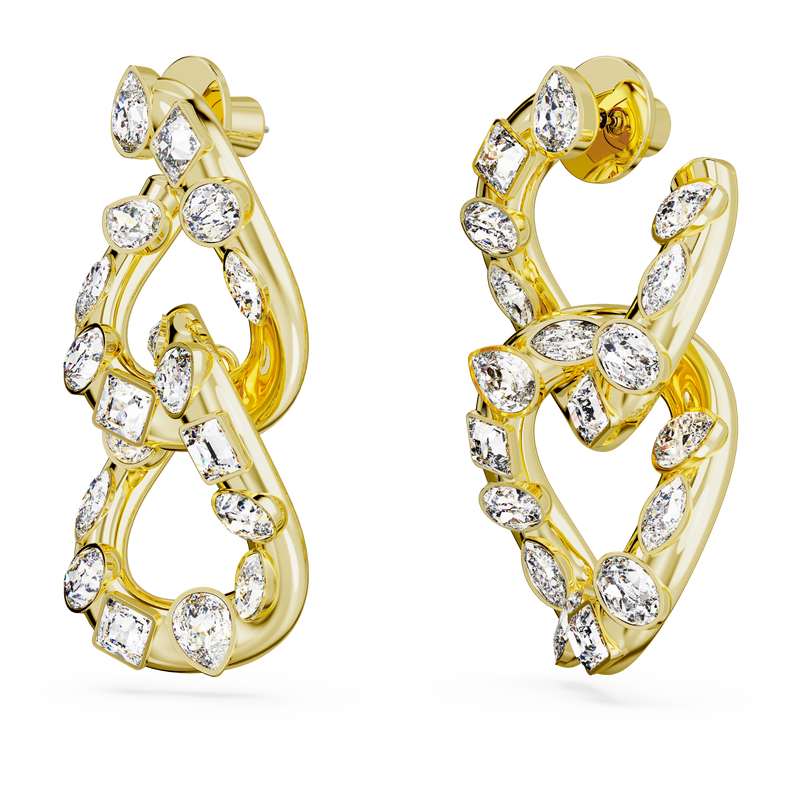 SWAROVSKI DEXTERA HOOP EARRINGS, MIXED CUTS, INTERLOCKING LOOP, WHITE, GOLD-TONE PLATED 5663263