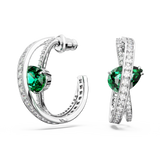 SWAROVSKI HYPERBOLA HOOP EARRINGS, CARBON NEUTRAL ZIRCONIA, MIXED CUTS, GREEN, RHODIUM PLATED 5665334