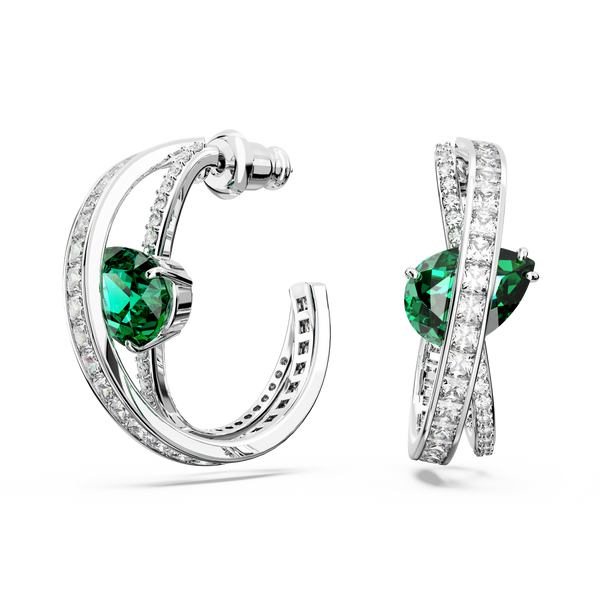 SWAROVSKI HYPERBOLA HOOP EARRINGS, CARBON NEUTRAL ZIRCONIA, MIXED CUTS, GREEN, RHODIUM PLATED 5665334