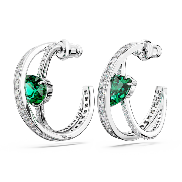 SWAROVSKI HYPERBOLA HOOP EARRINGS, CARBON NEUTRAL ZIRCONIA, MIXED CUTS, GREEN, RHODIUM PLATED 5665334